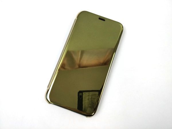 iPhone 11 Pro用 鏡面 手帳型ミラーフリップケース カバー 半透明 ゴールド_画像1