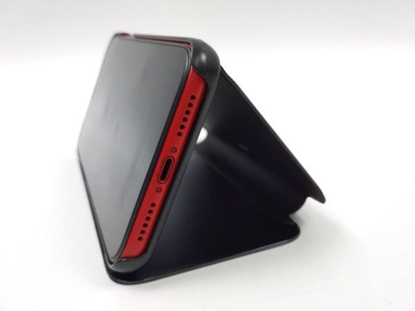 iPhone 11用 鏡面 手帳型ミラーフリップケース カバー 半透明 ブラック_画像4