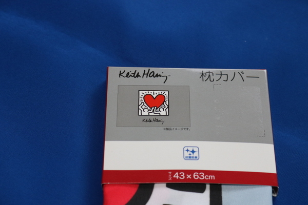  Keith . кольцо подушка покрытие голубой серый Heart 43-63. полиэстер 100% Keith Haring новый товар не использовался 