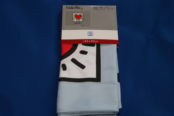  Keith . кольцо подушка покрытие голубой серый Heart 43-63. полиэстер 100% Keith Haring новый товар не использовался 