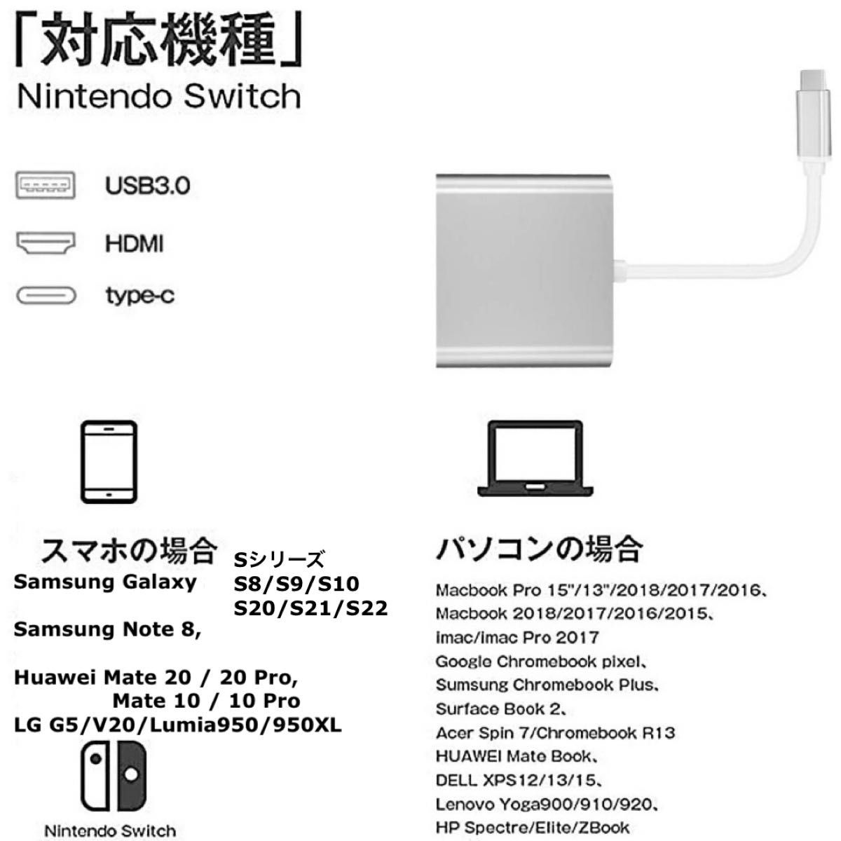 3点 Type-C 変換 アダプタ HDMI ケーブル 1.5m スマホ テレビ Switch スイッチ iPadPro 接続