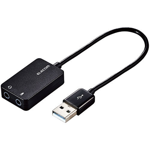 【5個セット】エレコム オーディオ変換アダプタ USB-φ3.5mm オーディオ出力 マイク入力 ケーブル付 15cm ブラック USB-AADC02BKX5