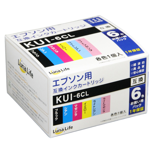 ワールドビジネスサプライ Luna Life エプソン用 KUI-6CL 互換インクカートリッジ 6本セット_画像1