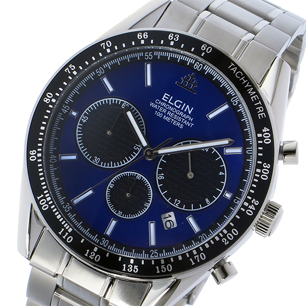 エルジン ELGIN クロノ クオーツ メンズ 腕時計 FK1401S-BL ブルー ブルー