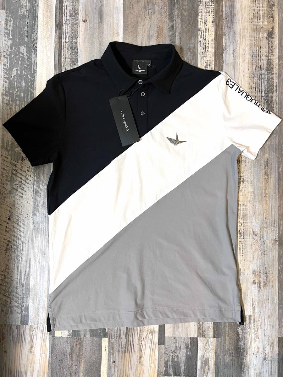 美品 1PIU1UGUALE3 GOLF POLO ウノピゥウノウグァーレトレ ゴルフ DIAGONAL STRIPES S/S POLO ポロシャツ  サイズ V(L) GRT059-POE239