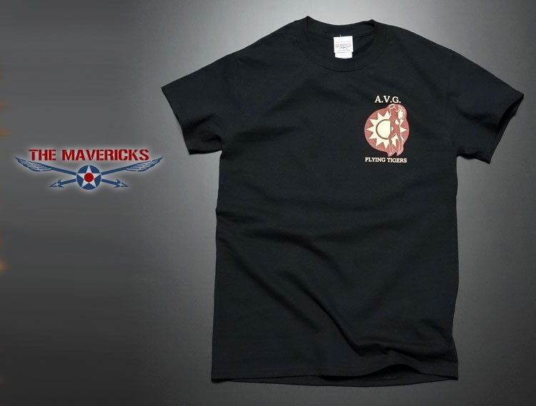 ミリタリー Tシャツ S メンズ 半袖 AVGフライングタイガース第三戦隊 米国綿 ブラック 黒_画像2