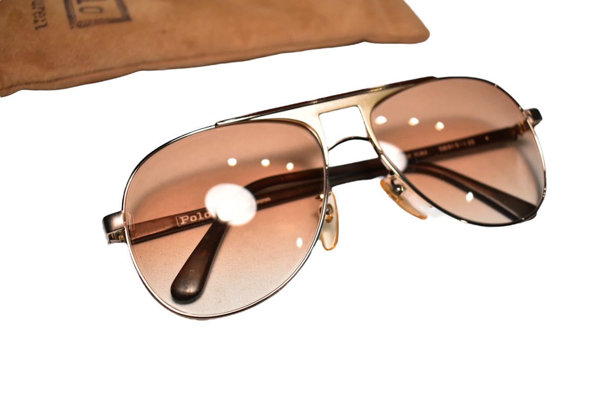  beautiful goods VINTAGE[POLO Ralph Lauren/ Polo Ralph Lauren ] full rim two Bridge Teardrop sunglasses Gold × Brown Vintage 