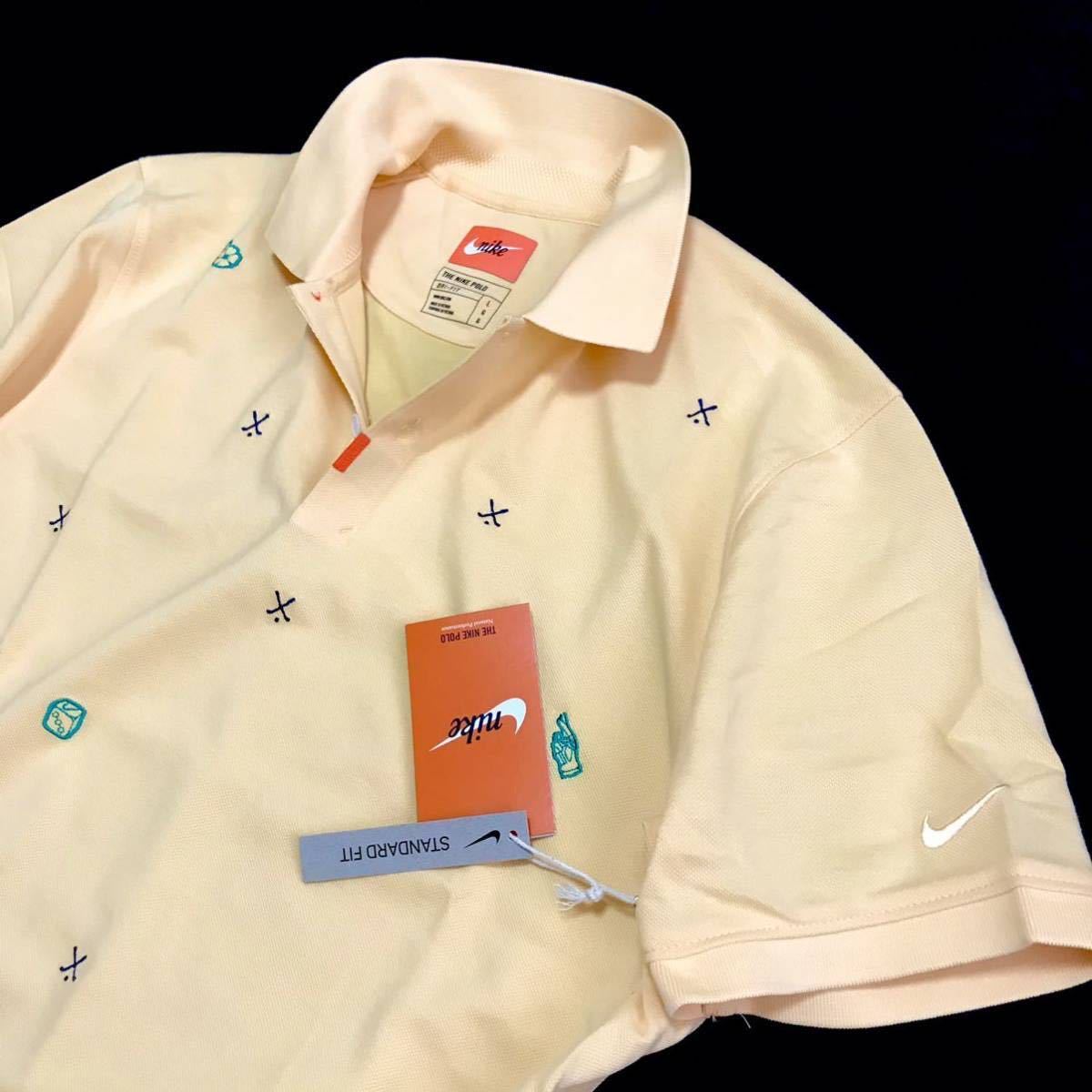 ▽新品【メンズL】 ライトブラウン NIKE GOLF ナイキ ゴルフ 総柄 DRI