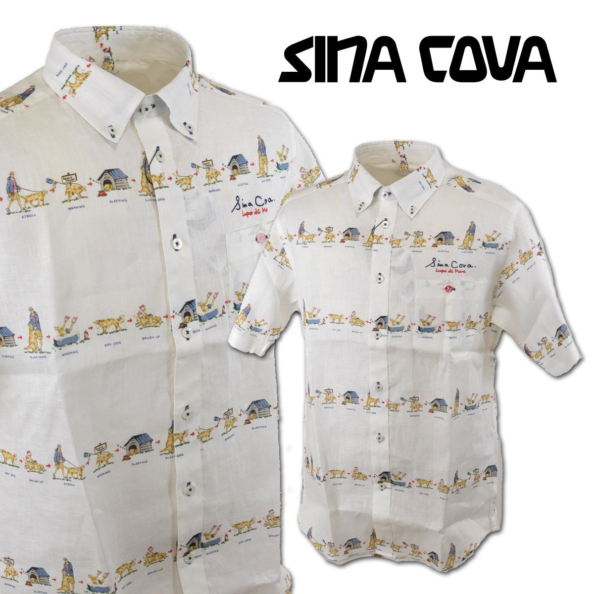 30%OFF【シナコバ】メンズ 半袖シャツ 白 L 23124540-910 SINACOVA カジュアル リゾート 上質 麻素材 日本製 おしゃれ ＠