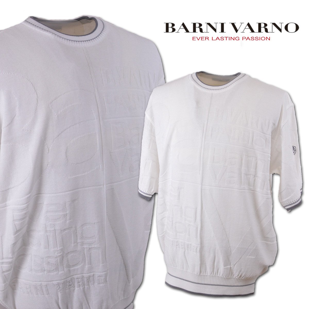 30%OFF【バーニヴァーノ】メンズ 半袖サマーセーター L 白 MSW4709-01 BARNI VARNO カジュアル ゴルフ おしゃれ かっこいい 日本製 @_画像1