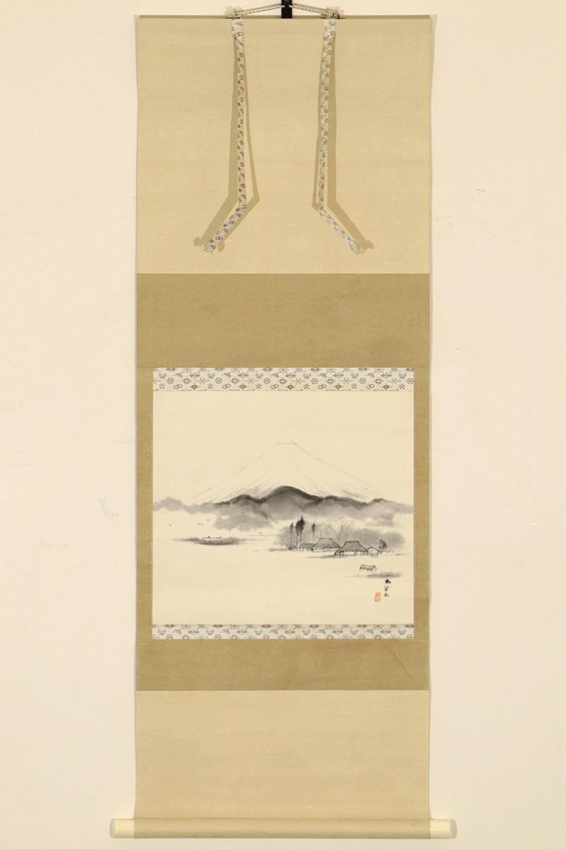 真作 塩瀬水墨】掛軸「不染鉄 富士農村図」大正昭和 日本画家 風景 真作 塩瀬水墨】掛軸「不染鉄 富士農村図」大正昭和 日本画家 風景