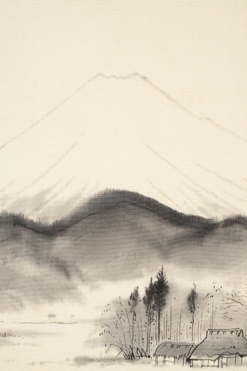 真作 塩瀬水墨】掛軸「不染鉄 富士農村図」大正昭和 日本画家 風景 真作 塩瀬水墨】掛軸「不染鉄 富士農村図」大正昭和 日本画家 風景