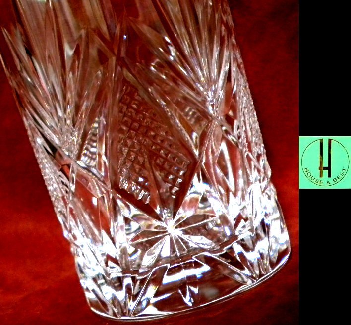 売切 HOYA クリスタル 切子 グラス 1客 容量大:290cc 日本製 未使用品 C/F、寸法φ上66/下58×H120mm、重量230ｇ、口元厚1.2mm、底厚13mm_画像3