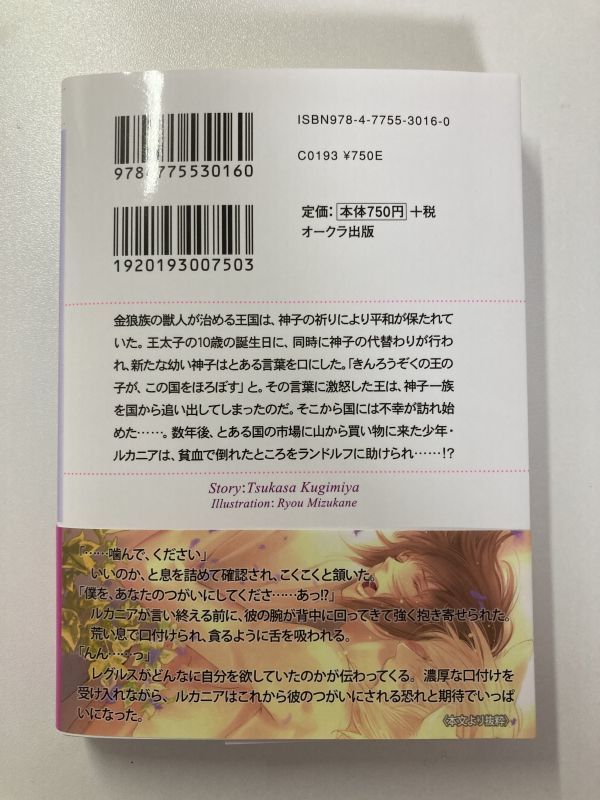 BL小説 「金狼殿下は去りし神子を溺愛す」 釘宮つかさ/みずかねりょう