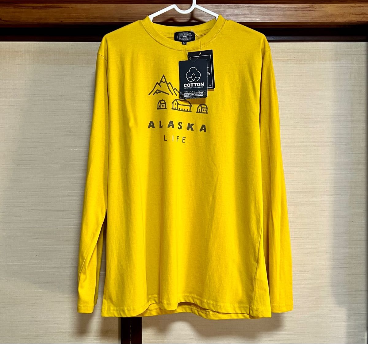 黄色いTシャツ　ALASKA LIFE men'sMサイズ 長袖Tシャツ