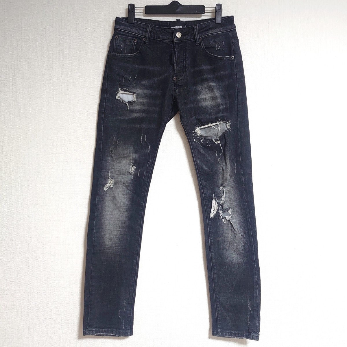 Dsquared2 ディースクエアード メンズ ダメージ加工 クラッシュ JEANS ジーンズ デニムパンツ ロング ズボン レザー パッチ ロゴ tp-23x578