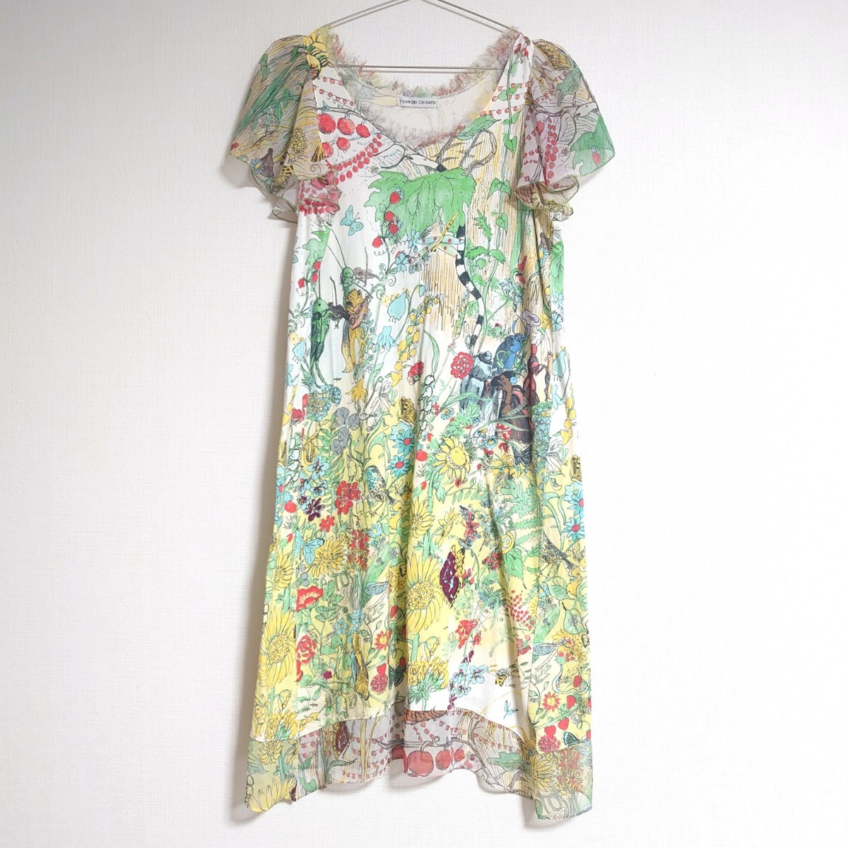 TSUMORI CHISATO Tsumori Chisato have . drill gi squirrel music .. flower flower lady's knees height One-piece skirt rayon brand tp-23x595