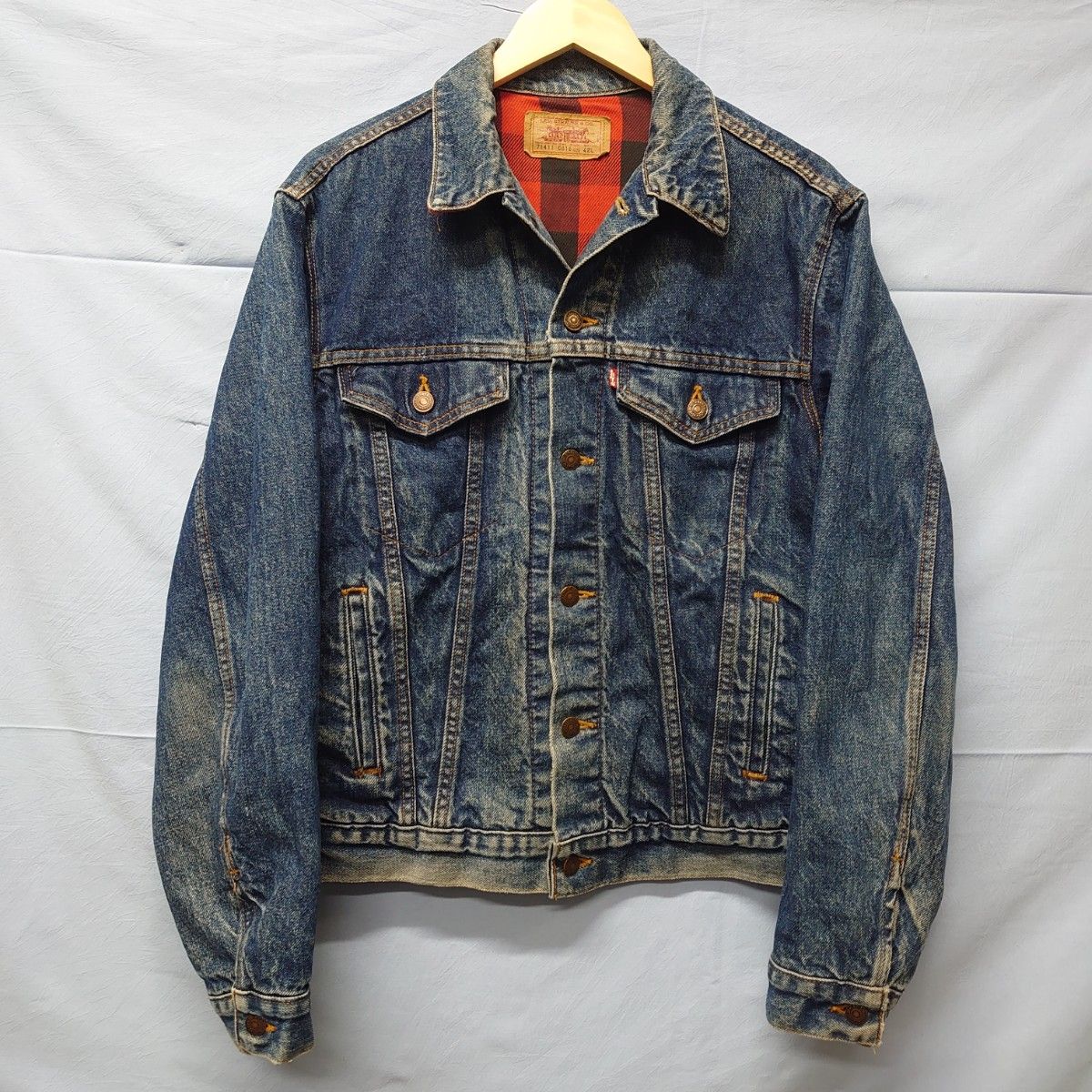 希少美品 80年代Levi'sデニムジャケット 赤黒バッファローチェック