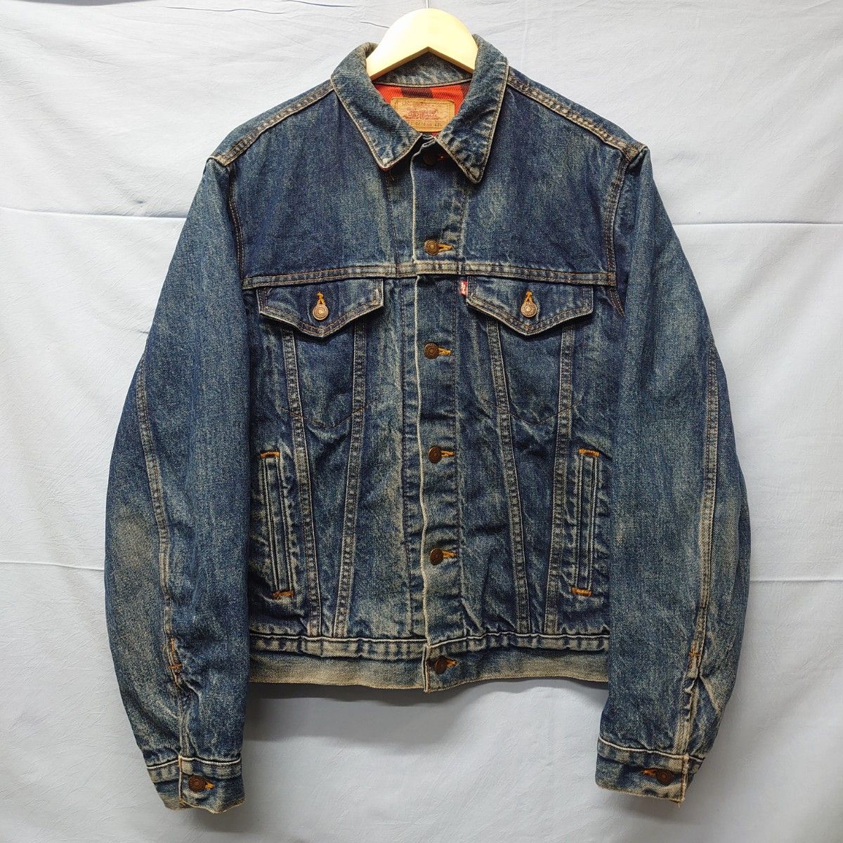 ★希少美品★80年代Levi'sデニムジャケット　赤黒バッファローチェック　size４２Ｌ  Gジャン  ビンテージ USA製