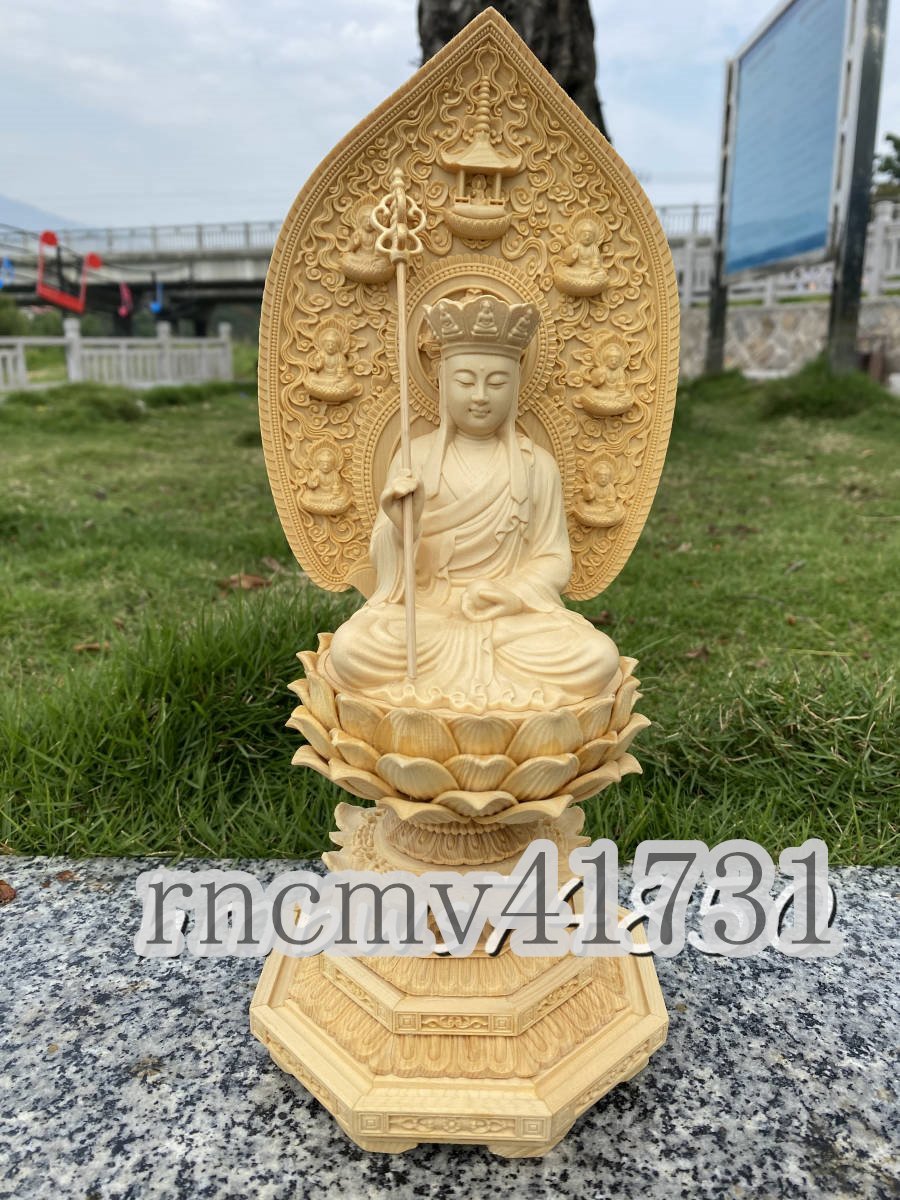「81SHOP」地蔵菩薩 ★高さ32cm 仏教美術 坐像 仏像 彫刻 檜木 手作り 置物 美術品 東洋彫刻
