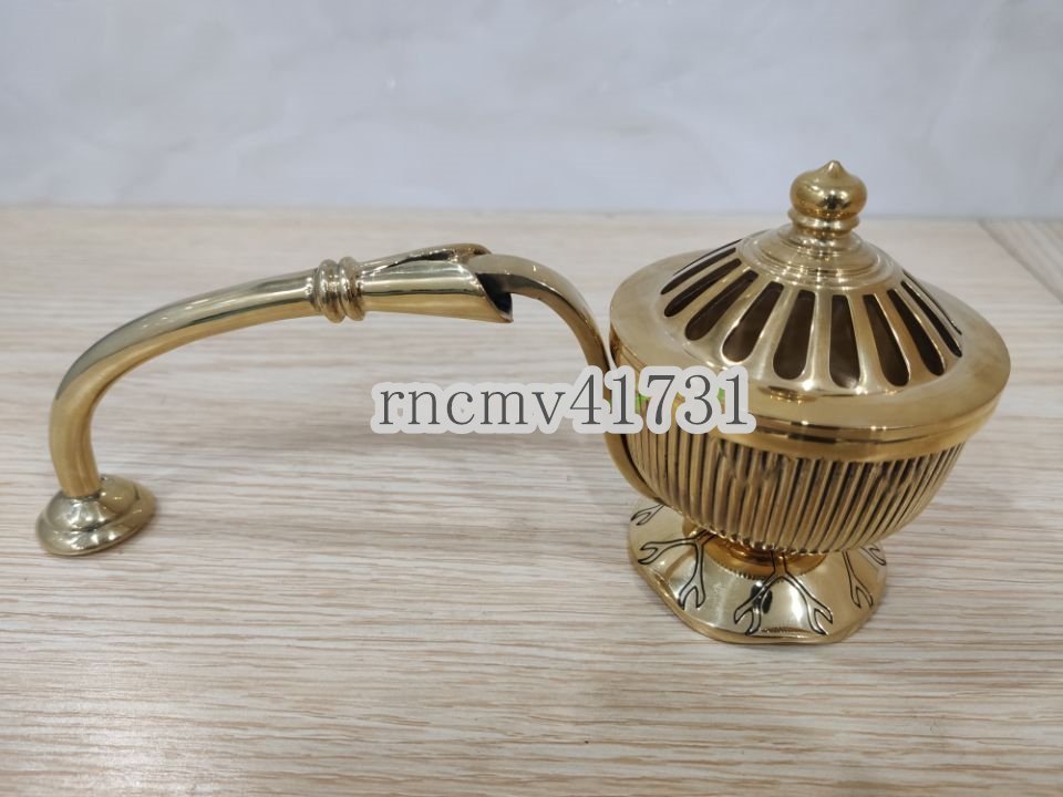 81SHOP」極上品 柄香炉 仏具 真鍮製 磨き仕上げ 長さ23cm 密教法具