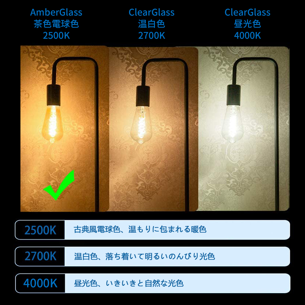 億米日本初新型 LED電球 ST58 フィラメント E26 4W（40W相当） 温白色6個入 2700Kエジソンランプ 調光非対応 【日本特許取得】 PSE認証済_画像3