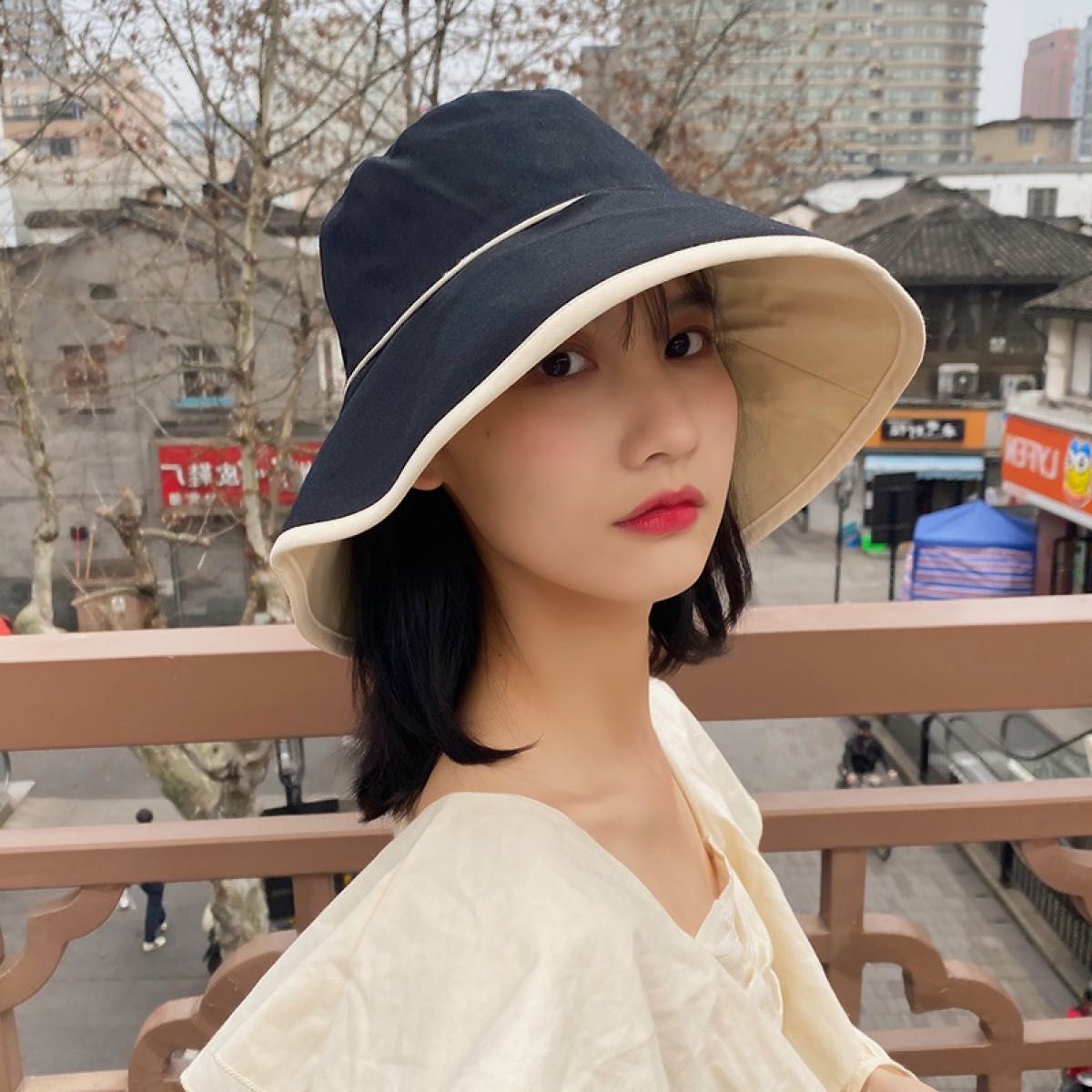 高質で安価 バケットハット 帽子 黒 ブラック UVカット 日除け つば広 レディース 韓国 バケットハット 黒 UVカット つば広 あご紐付き 韓国 レディース