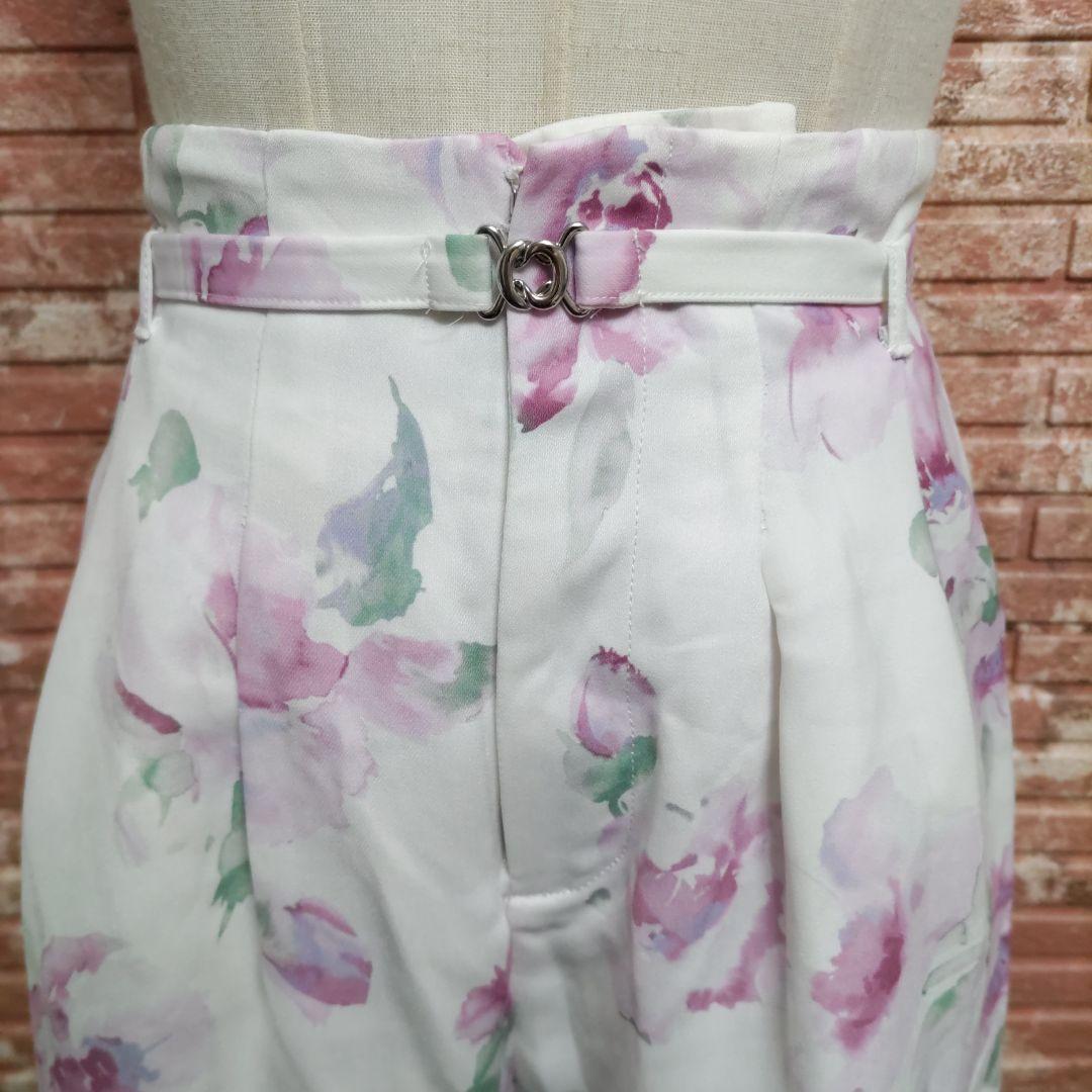  Cecil McBee belt attaching floral print culotte pants white S size 