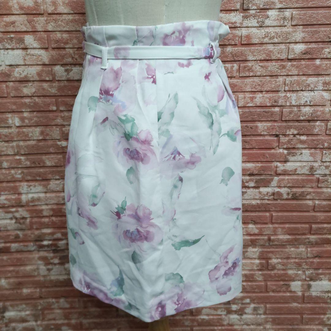 Cecil McBee belt attaching floral print culotte pants white S size 