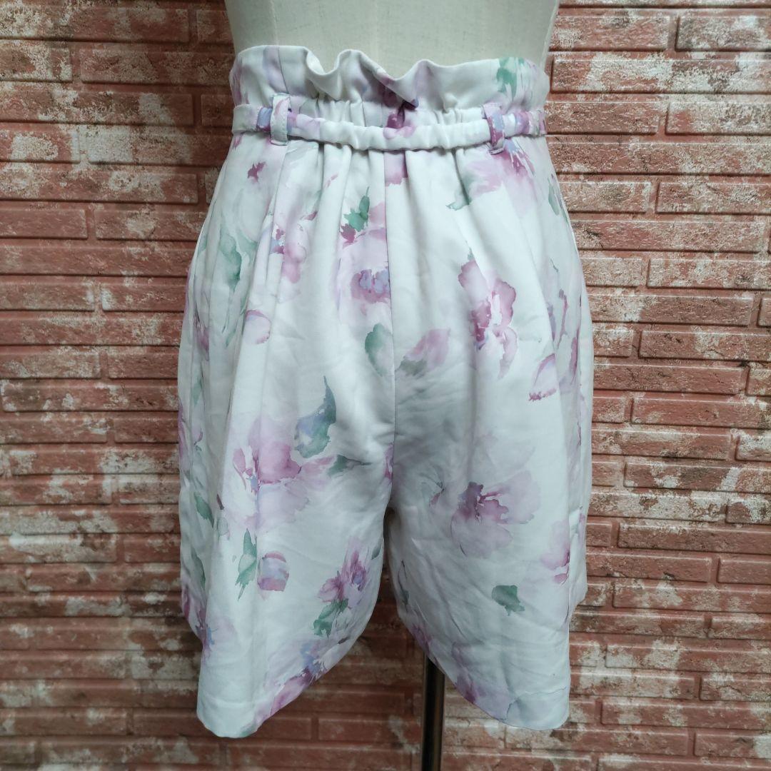  Cecil McBee belt attaching floral print culotte pants white S size 