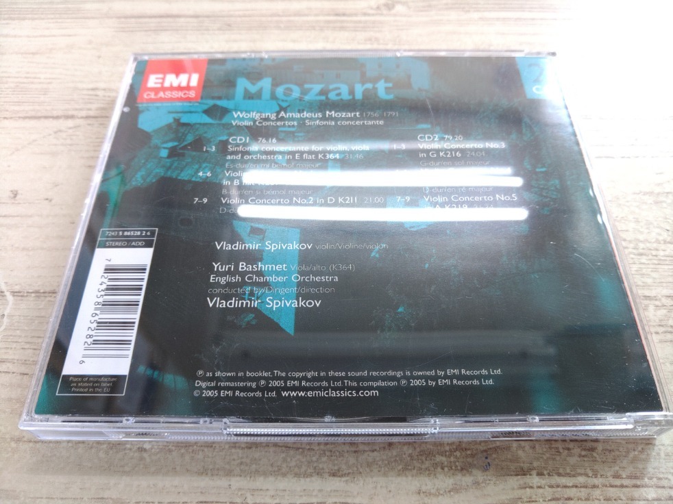 CD 2枚組 / MOZART : VIOLIN CONCERTOS・SINFONIA CONCERTANTE /SPIVAKOV /『H325』/ 中古_画像2