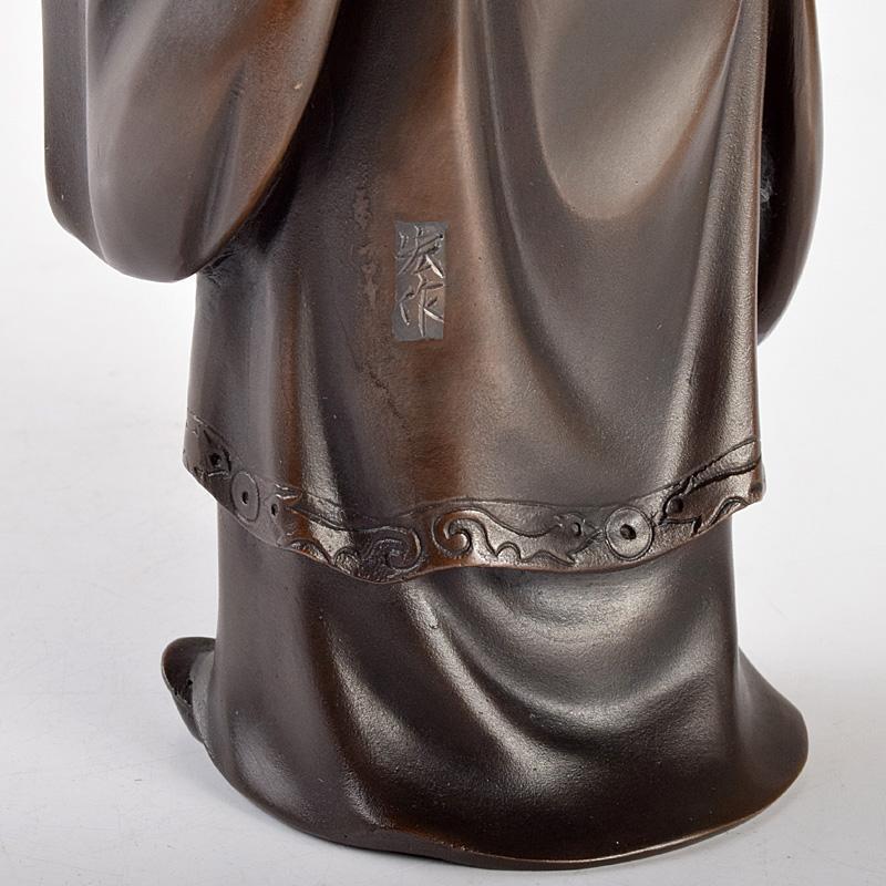 高岡銅器 日展工芸家 村田宏作 蝋型鋳銅 桃仙人 置物 共箱 M R5079