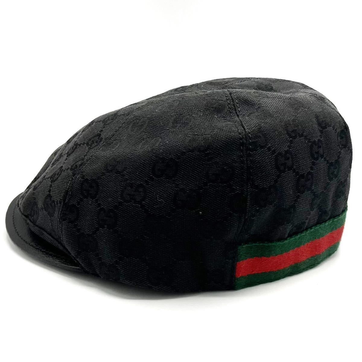 良品】グッチ GUCCI シェリー GGキャンバス ハンチング 帽子 ブラック