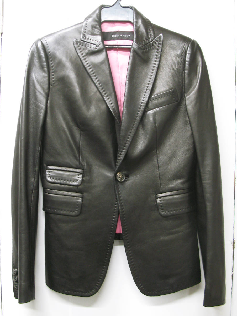 DSQUARED2 ディースクエアード レザー ジャケット 42 美品 （ 本革 DSQ2 DSQUARED2 Leather Jacket 42 MADE IN ITARY_画像1