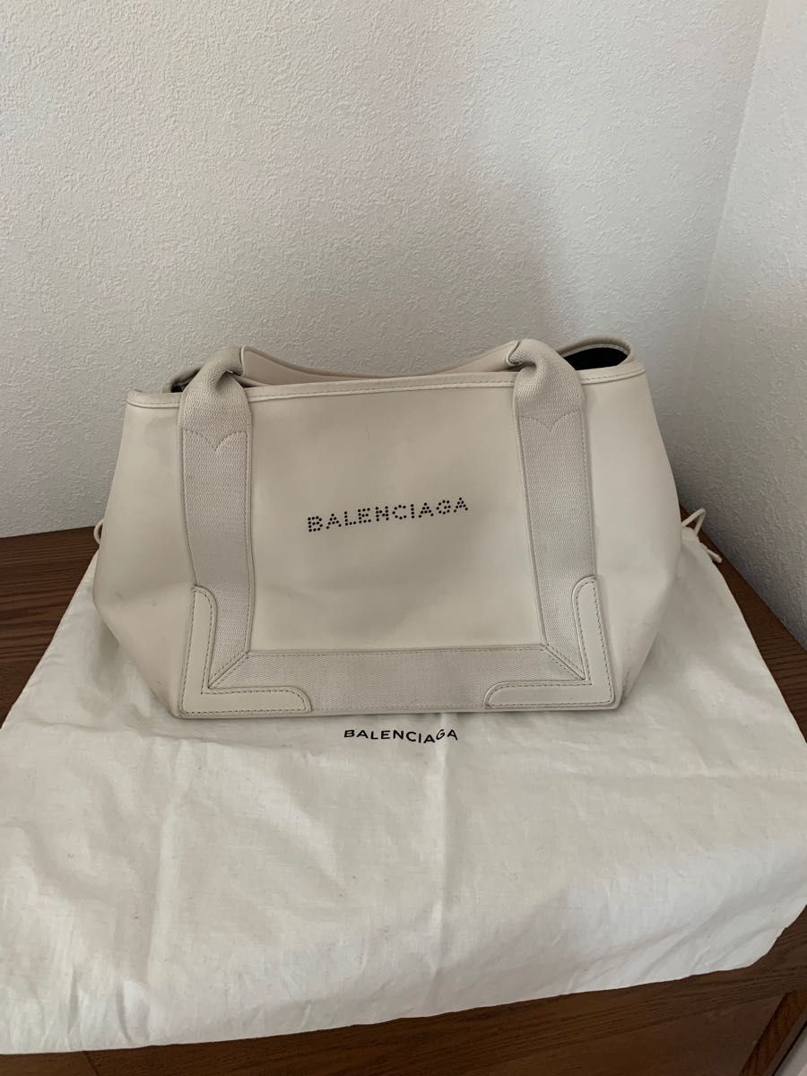 バレンシアガ NAVY ネイビー カバS ロゴ キャンバス レザー トートバッグ