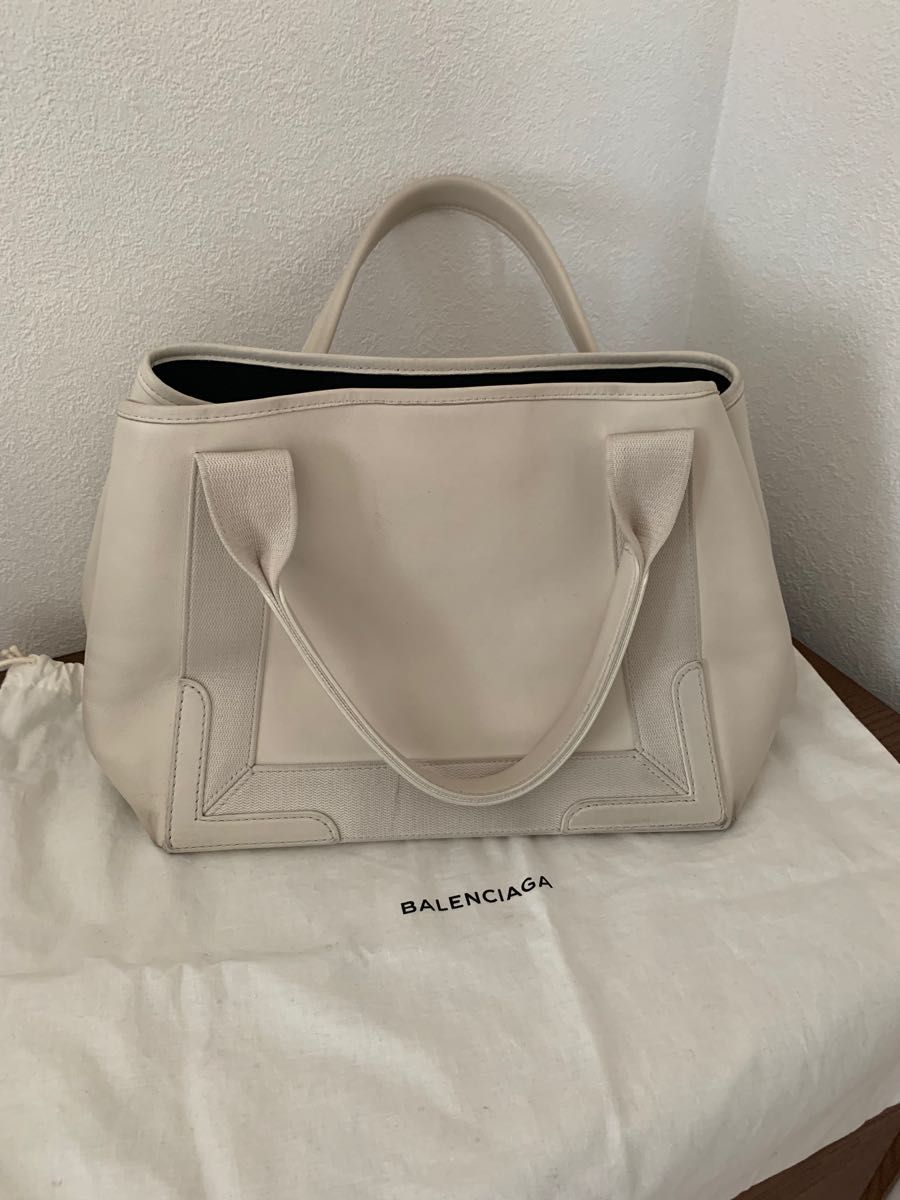 バレンシアガ NAVY ネイビー カバS ロゴ キャンバス レザー トートバッグ