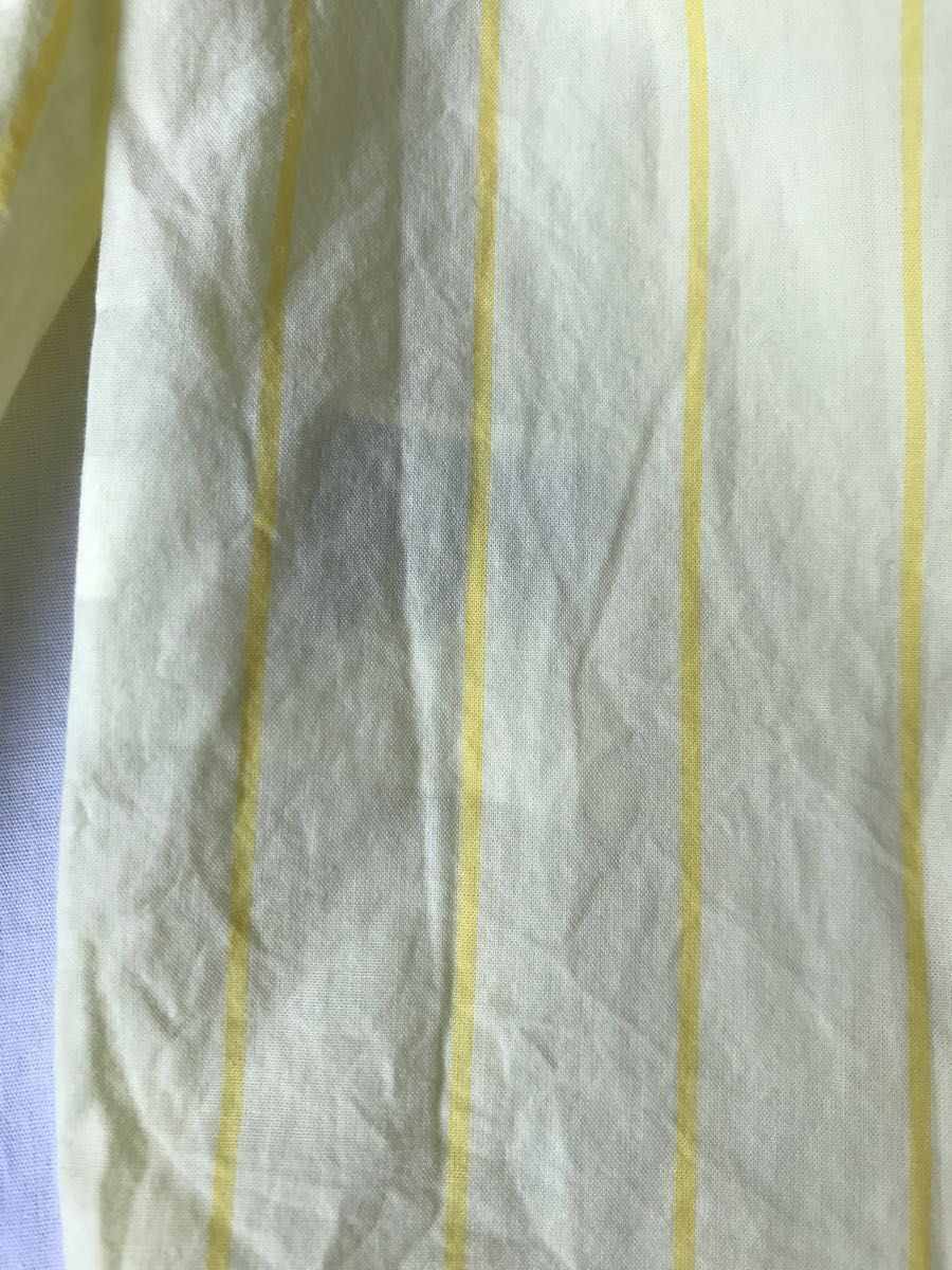 エイチアンドエム　黄色いストライプ柄のオフショルブラウス　五部袖　2WAYトップス　5号　綿100%　爽やか　バングラデシュ製