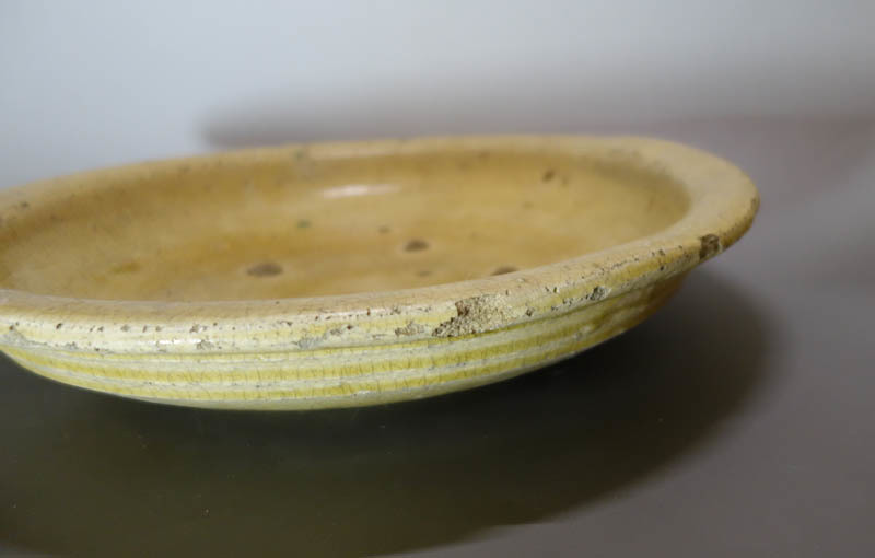  antique city y old Seto ash . pale yellow glaze large plate large bowl me Dakar pot Mino .38cm Sengoku peach mountain era ~ Edo the first period eyes trace equipped 
