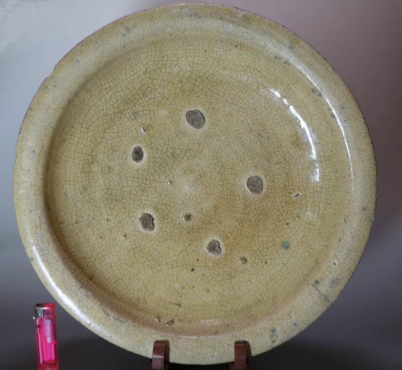  antique city y old Seto ash . pale yellow glaze large plate large bowl me Dakar pot Mino .38cm Sengoku peach mountain era ~ Edo the first period eyes trace equipped 