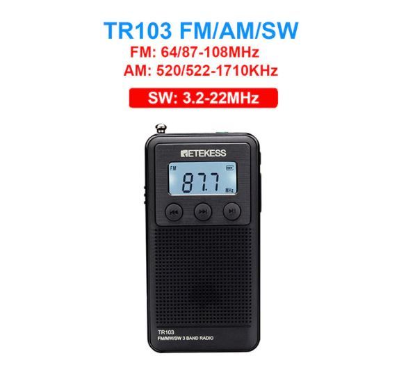 送料無料　Retekess TR103 ミニラジオ ポータブル SW FM AM 短波　オフィス用小型デジタルラジオ ポケットラジオ バックライト TFカード_画像1