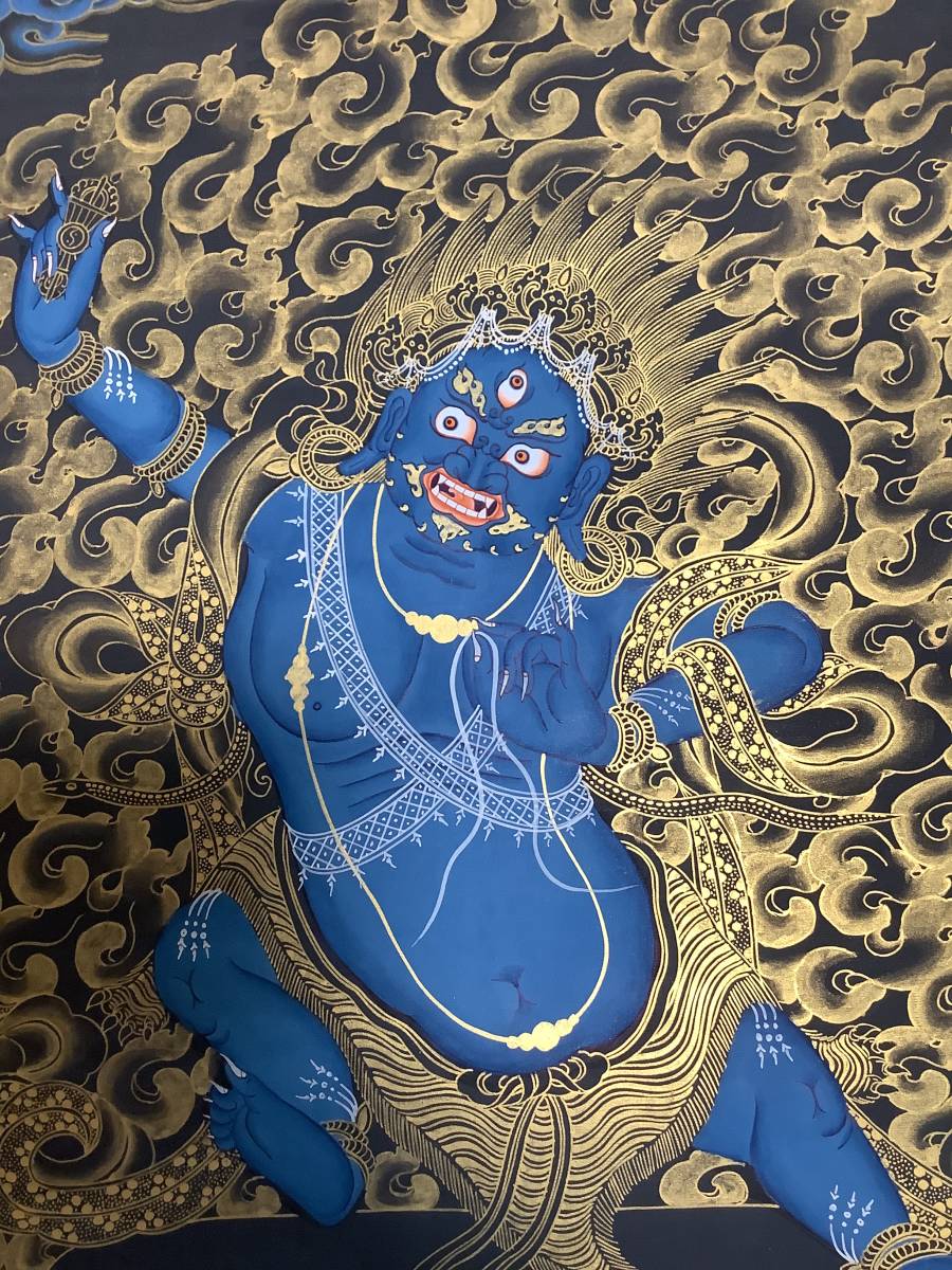 《 チベット密教　新品　1点物 》 手描き　タンカ　曼荼羅　ヴァジュラパニ　執金剛神　40_画像4