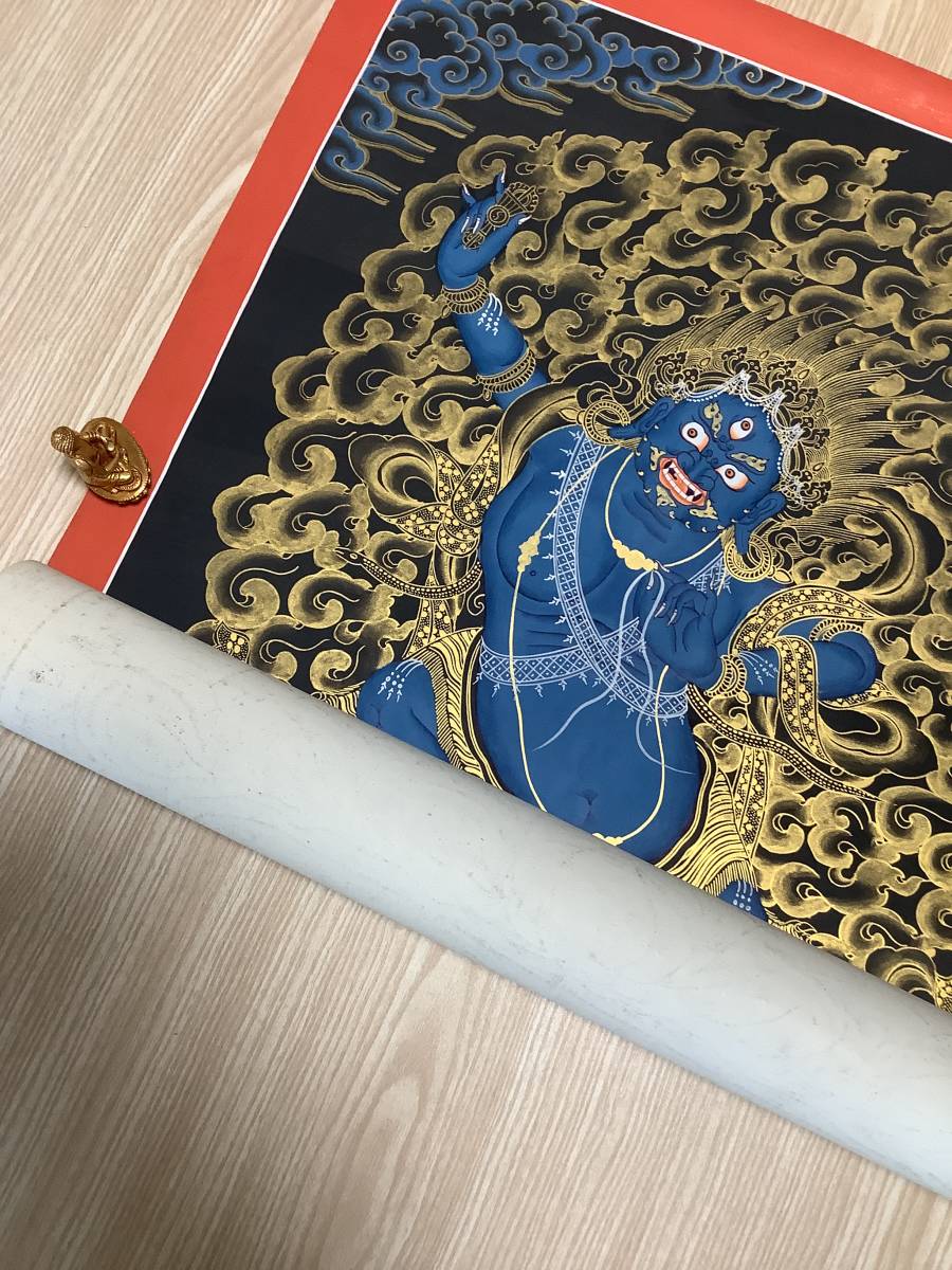 《 チベット密教　新品　1点物 》 手描き　タンカ　曼荼羅　ヴァジュラパニ　執金剛神　40_画像8