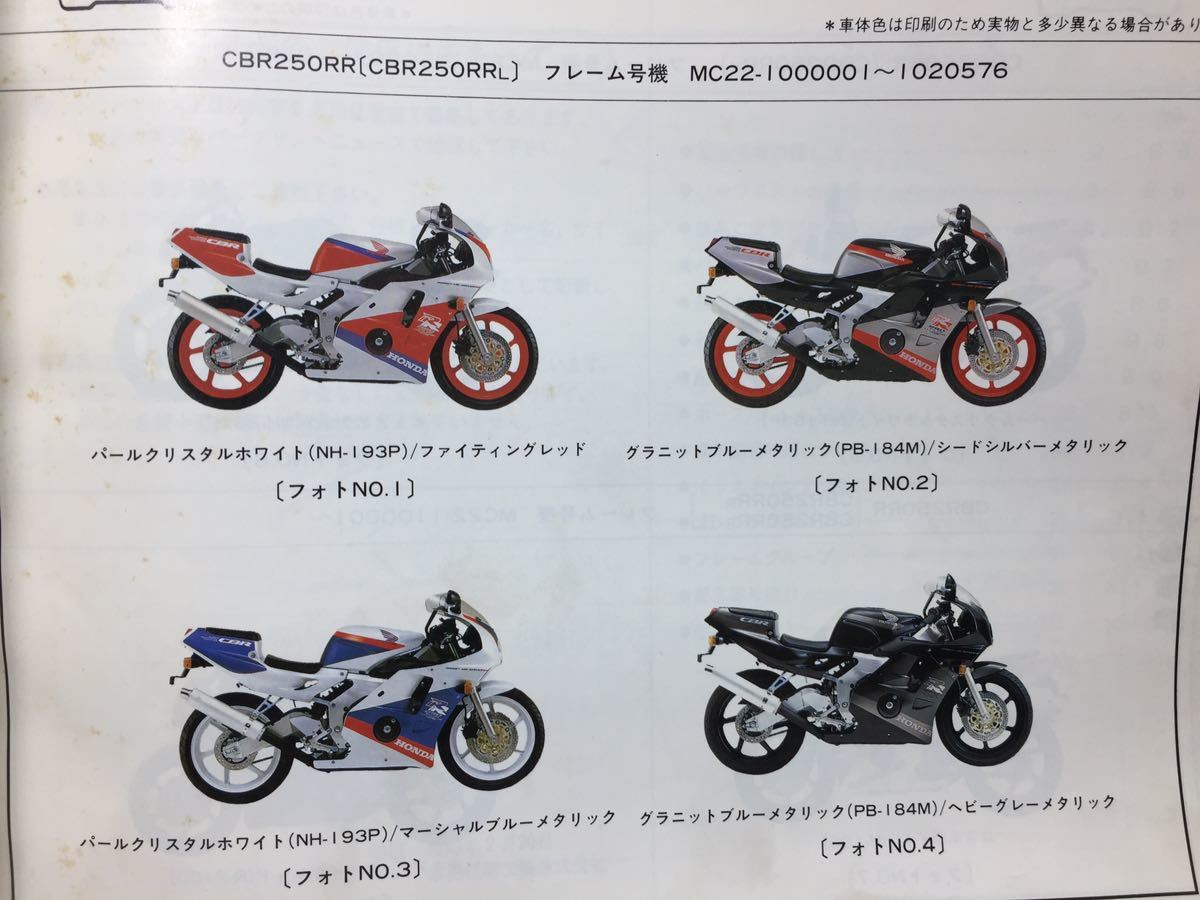 7101 ホンダ CBR250RR (MC22) パーツカタログ パーツリスト 6版 平成8年9月_画像3