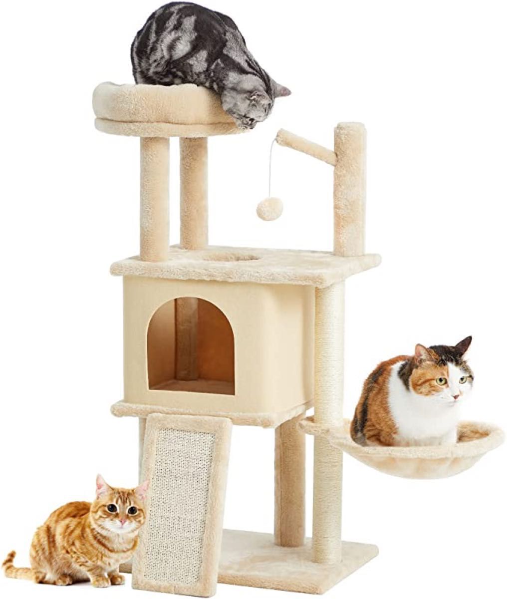 TINWEI キャットタワー 猫タワー 全面麻紐 安定 猫ハウス コンパクト