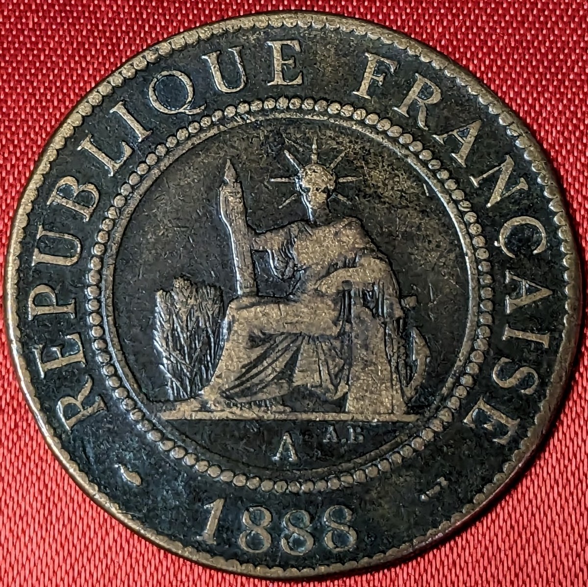 フランス領インドシナ　1セント青銅貨　百分之一　1888年 　【美銅貨】　　　玉ちゃんNo.2167_画像1