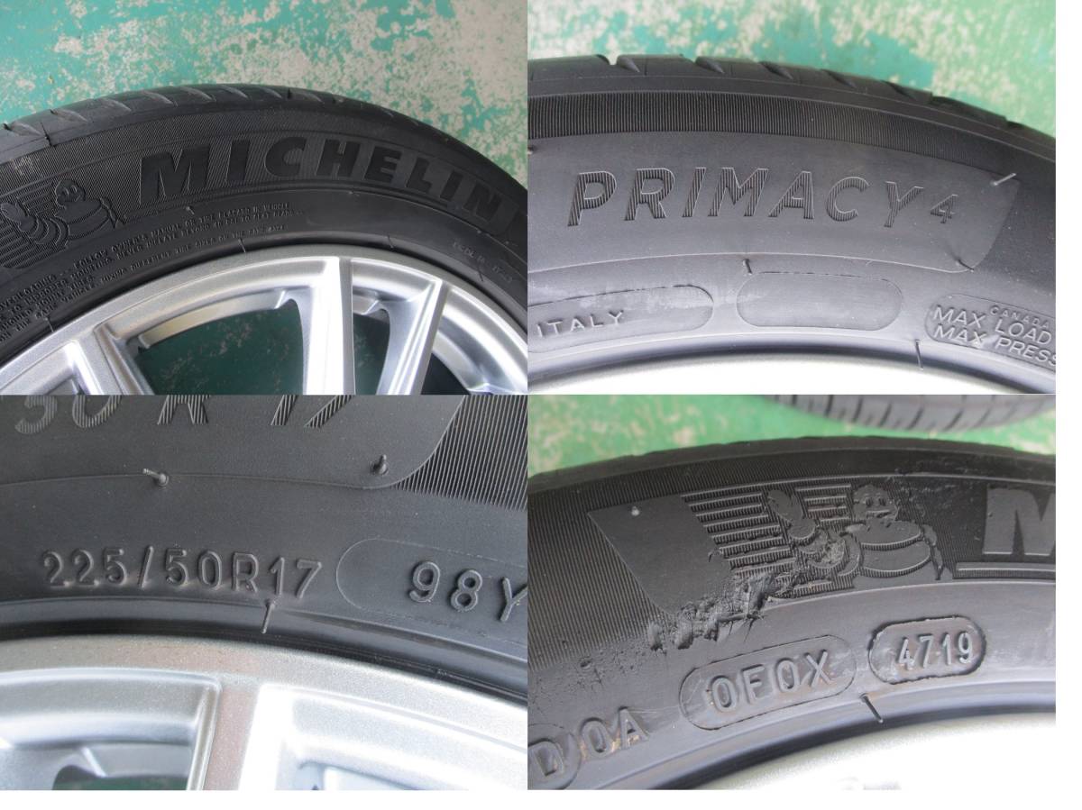 【中古】ヴェルヴァ ケヴィン 17x7J 5H 114.3 +53 4本 1台分 225/50R17 アコード インスパイア オデッセイ ヴェゼル エスティマ マークX 等_右下画像：タイヤ側面のキズ