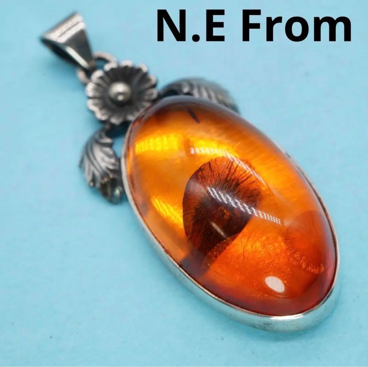 759】N.E From sterling silver シルバー 925 琥珀 アンバー
