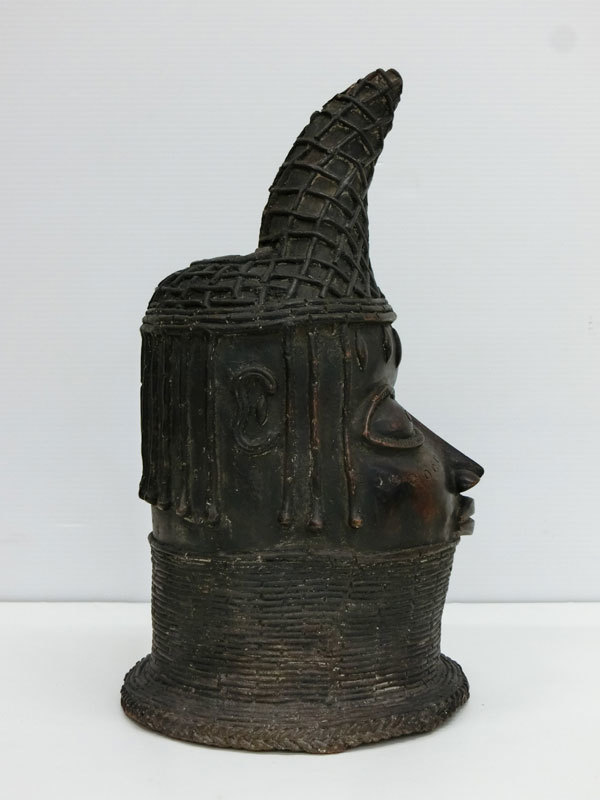 ◎b) アフリカ美術 ベニン ブロンズ 頭像 / ベニン王国 ナイジェリア 彫刻 置物 オブジェ Benin Bronze Head _画像5