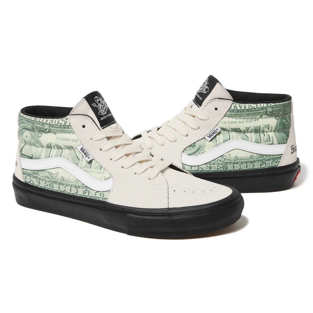 【新品未使用】 23SS 新品 SUPREME シュプリーム VANS DOLLAR SKATE GROSSO MID ヴァンズ スニーカー 靴 くつ WHITE 27cm ホワイト 白色