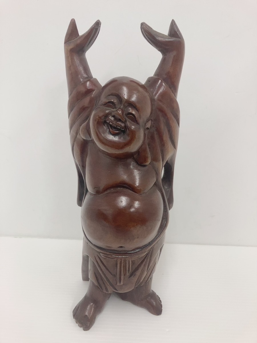 布袋尊 ほていそん 天然木彫 一刀彫 布袋様 笑い顔 七福神 万歳布袋